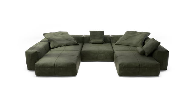 vetsak | Sofa Set 06 - Leather - Olive | Sofa Modulable | 6.5 Places | Grand Sofa | Sofa en U | Sofa d'angle
