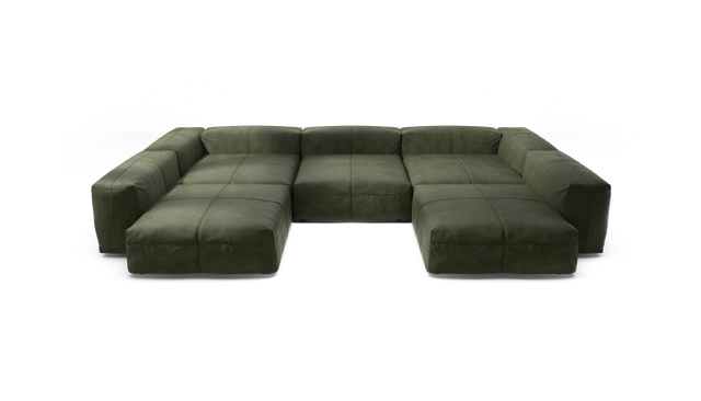 vetsak | Sofa Set 06 - Leather - Olive | Sofa Modulable | 6.5 Places | Grand Sofa | Sofa en U | Sofa d'angle