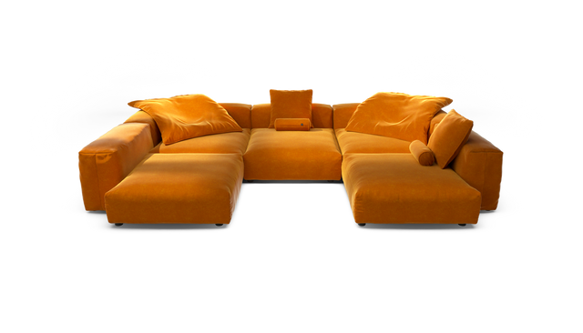 vetsak | Sofa Set 06 - Suave - Orange Blaze | Modular Sofa | 6.5 Seater | Big Sofa | U-Shape | Corner Sofa