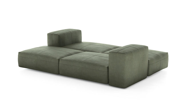 double lounger - leather - olive - 241cm x 168cm