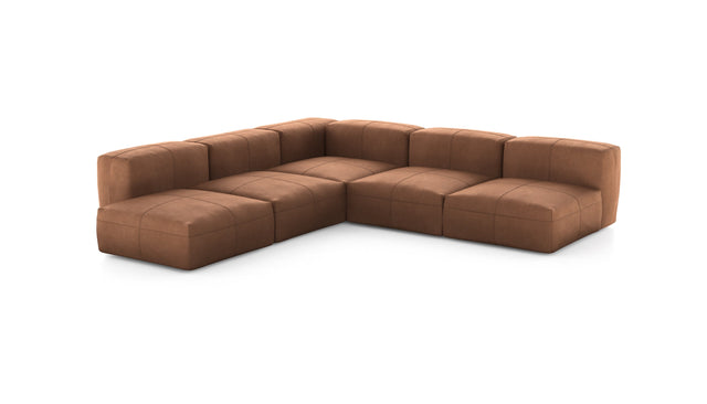 Preset five module corner sofa - leather - brown - 283cm x 283cm