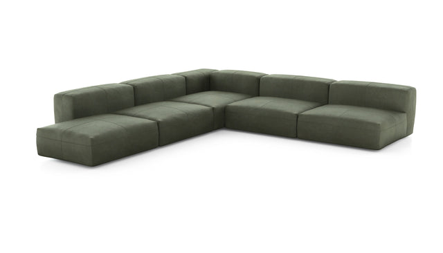 Preset five module corner sofa - leather - olive - 325cm x 325cm