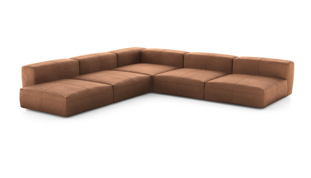 Preset five module corner sofa - leather - brown - 346cm x 346cm