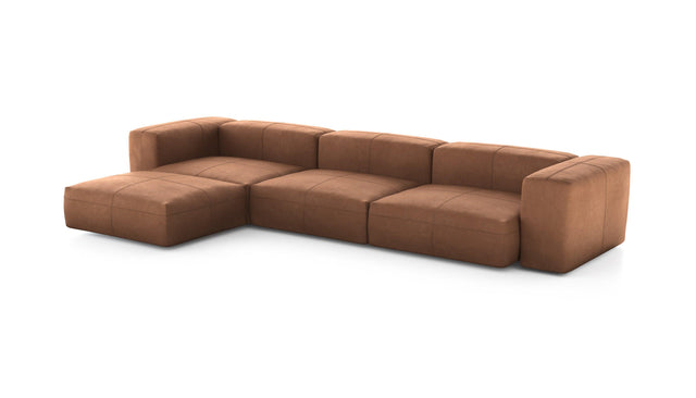 Preset four module chaise sofa - leather - brown - 377cm x 199cm