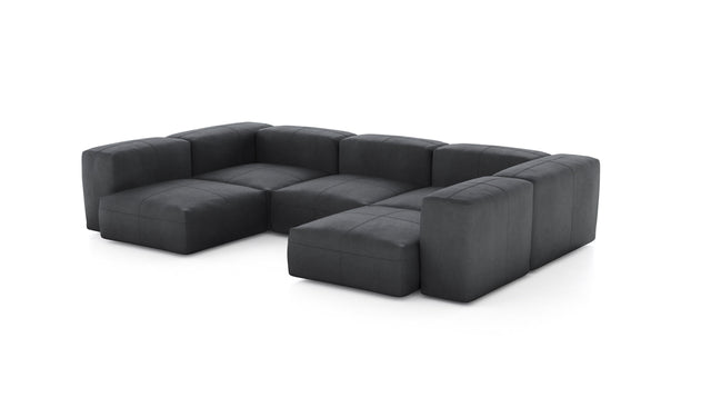 Preset u-shape sofa - leather - dark grey - 314cm x 199cm