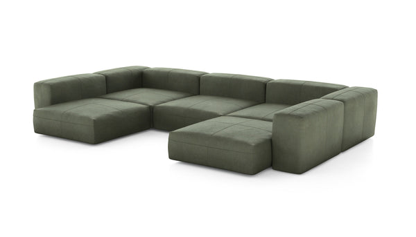 Preset u-shape sofa - leather - olive - 377cm x 220cm