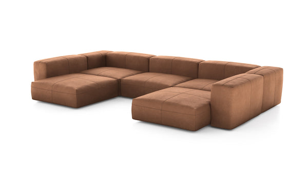 Preset u-shape sofa - leather - brown - 377cm x 241cm
