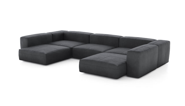 Preset u-shape sofa - leather - dark grey - 377cm x 241cm