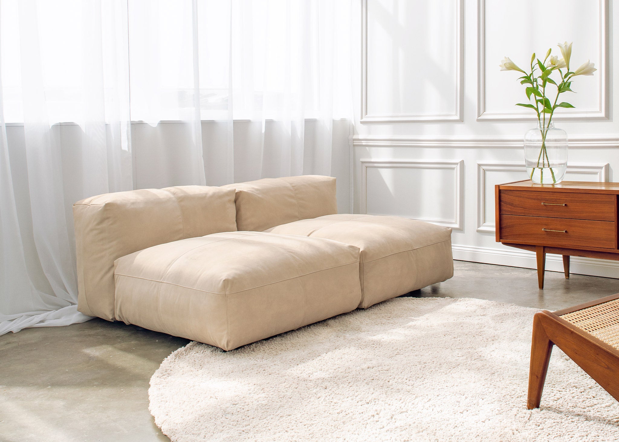 vetsak®-Two Seat Lounge Sofa L Leather light beige